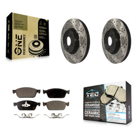Front Coated Drilled Slotted Disc Brake Rotors Ceramic Pad Kit For Ford Focus ST