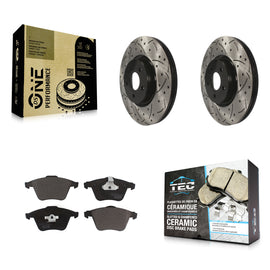 Front Coated Drilled Slot Disc Brake Rotor Ceramic Pad Kit For Volvo S40 C70 V50