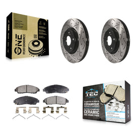 Front Drilled Slot Brake Rotor Ceramic Pad Kit For Honda Pilot Acura MDX RLX ZDX