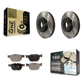 Front Coated Drilled Slotted Disc Brake Rotors And Ceramic Pad Kit For BMW X5 X6