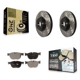 Front Coated Drilled Slotted Disc Brake Rotors And Ceramic Pad Kit For BMW X5 X6