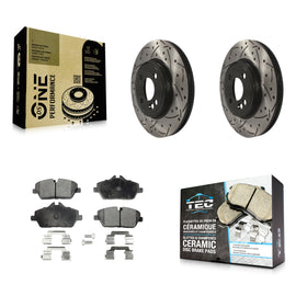 Front Coated Drilled Slotted Disc Brake Rotors & Ceramic Pad Kit For Mini Cooper