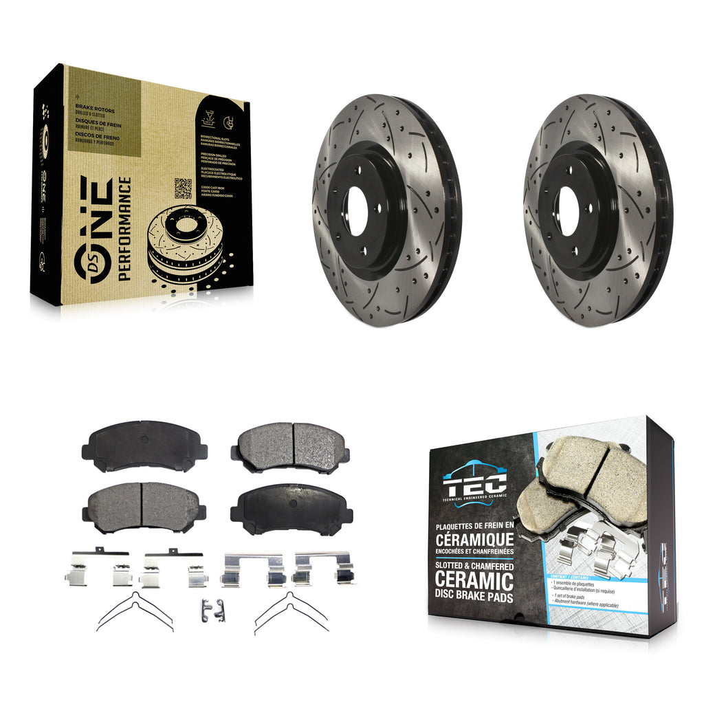 Front Coated Drill Slot Disc Brake Rotors Ceramic Pad Kit For Nissan Sentra Juke