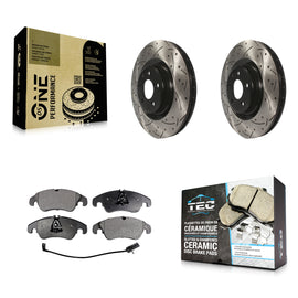 Front Drill Slot Brake Rotors Ceramic Pad Kit For Audi Q5 A6 Quattro S5 S4 A7 A5