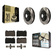 Charger l'image dans la galerie, Front Coated Drilled Slotted Disc Brake Rotors And Ceramic Pads Kit For Audi Q5