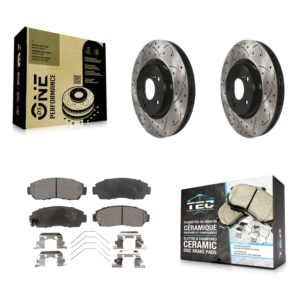 [Front] 2011-2014 Honda Odyssey Performance Drilled & Slotted Brake Rotor & Ceramic Pads Kit For Max Braking
