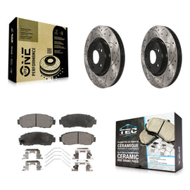 [Front] 2011-2014 Honda Odyssey Performance Drilled & Slotted Brake Rotor & Ceramic Pads Kit For Max Braking