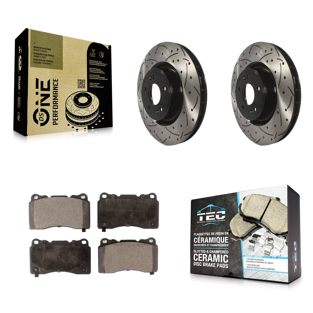 Front Coat Drill Slot Disc Brake Rotor Ceramic Pad Kit For Hyundai Genesis Coupe