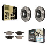 [Front] 2010-2015 Volvo XC60 Performance Drilled & Slotted Brake Rotor & Ceramic Pads Kit For Max Braking