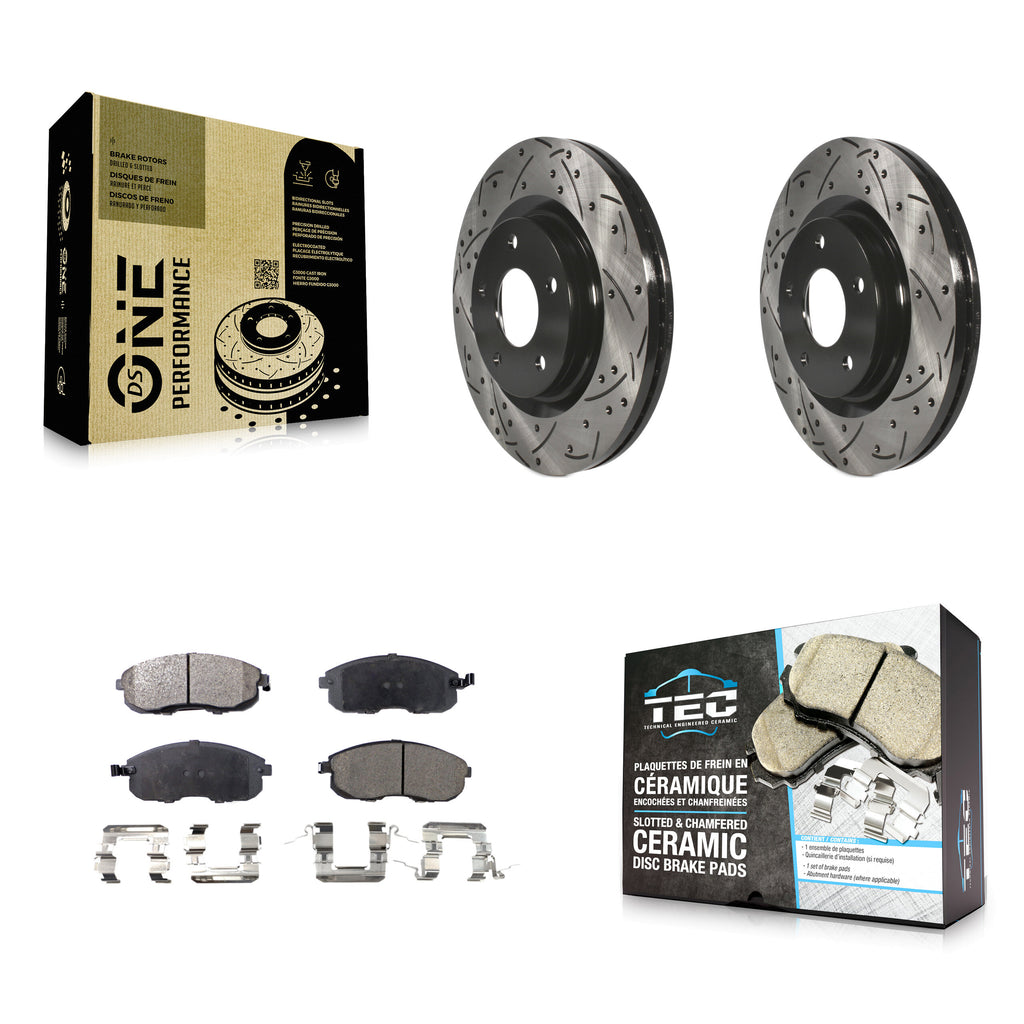 Front Coated Drill Slot Disc Brake Rotors Ceramic Pad Kit For Nissan Sentra Juke