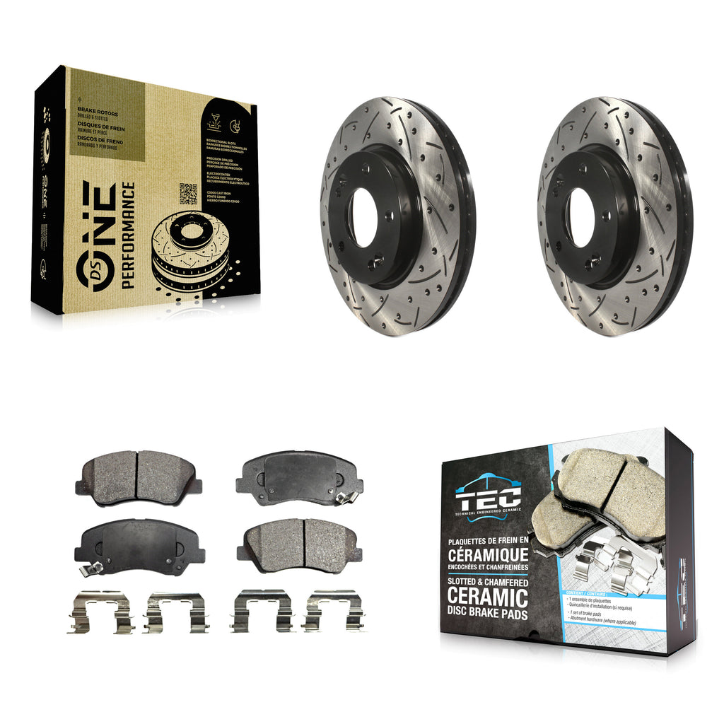 Front Drilled Slot Brake Rotors Ceramic Pad Kit For Hyundai Elantra Kia Forte GT