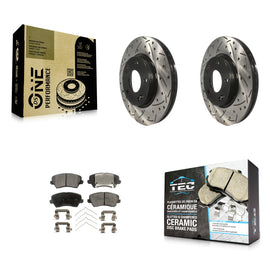 Front Drilled Slot Brake Rotor Ceramic Pad Kit For Kia Forte Hyundai Veloster GT