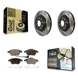 Front Drill Slot Brake Rotors Ceramic Pad Kit For Volkswagen GTI Audi A3 Quattro