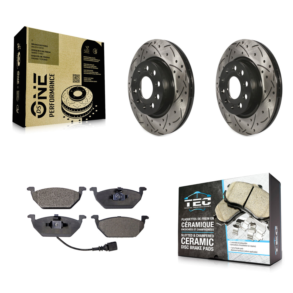 Front Coated Drilled Slot Disc Brake Rotors Ceramic Pad Kit For Volkswagen Jetta