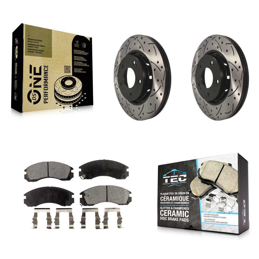 Front Coated Drilled Slot Disc Brake Rotor Ceramic Pad Kit For Mitsubishi Lancer