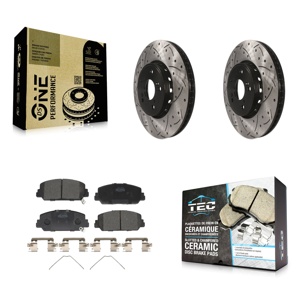 Front Coated Drilled Slotted Disc Brake Rotors Ceramic Pad Kit For Acura RDX ILX