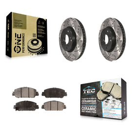 Front Coated Drilled Slotted Disc Brake Rotor & Ceramic Pad Kit For Honda Accord