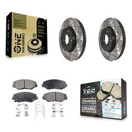 Front Coated Drilled Slotted Disc Brake Rotors & Ceramic Pad Kit For Honda Civic