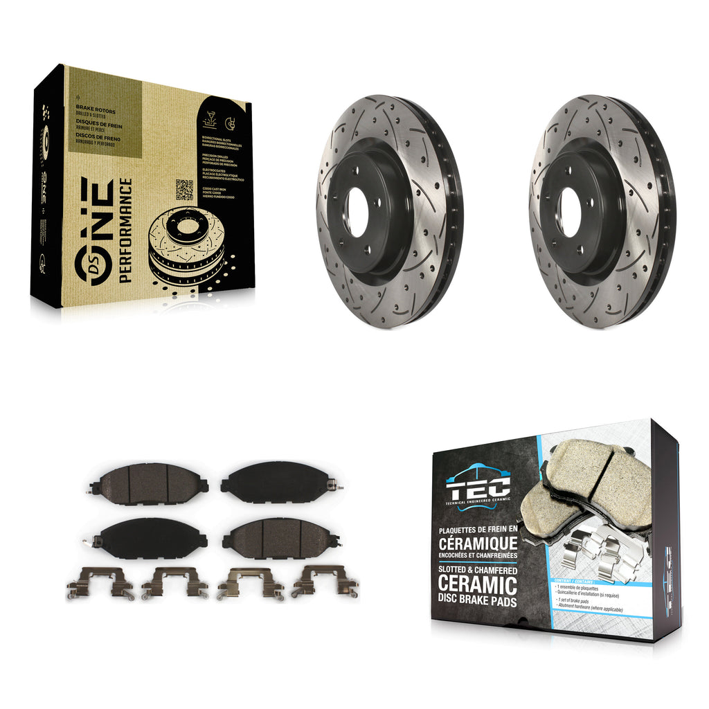 Front Drilled Slot Brake Rotor Ceramic Pad Kit For Nissan Pathfinder Murano QX60