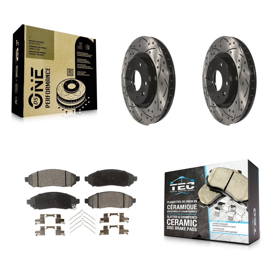 Front Coated Drilled Slotted Disc Brake Rotors & Ceramic Pad Kit For Nissan LEAF