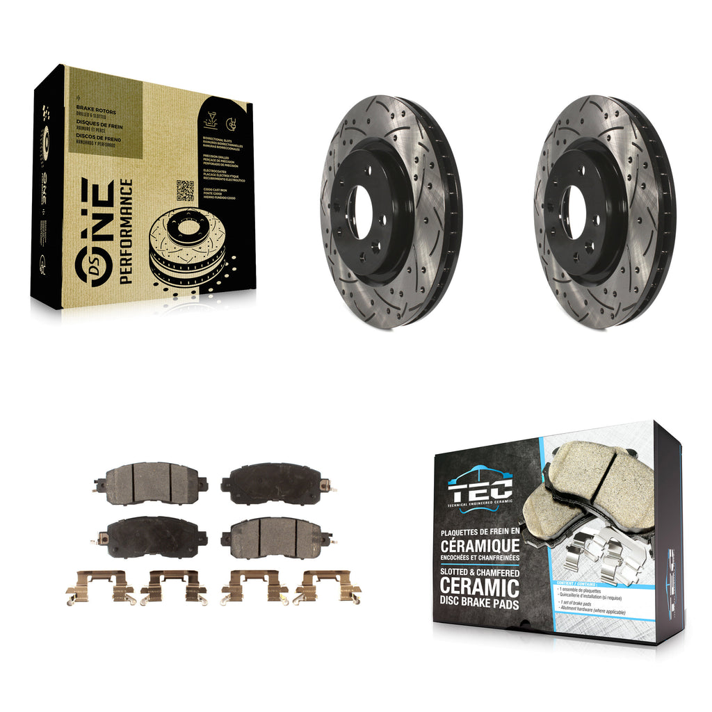 Front Coated Drilled Slotted Disc Brake Rotors & Ceramic Pad Kit For Nissan LEAF