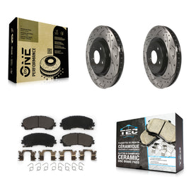 Front Coated Drilled Slotted Disc Brake Rotor & Ceramic Pad Kit For Nissan Rogue