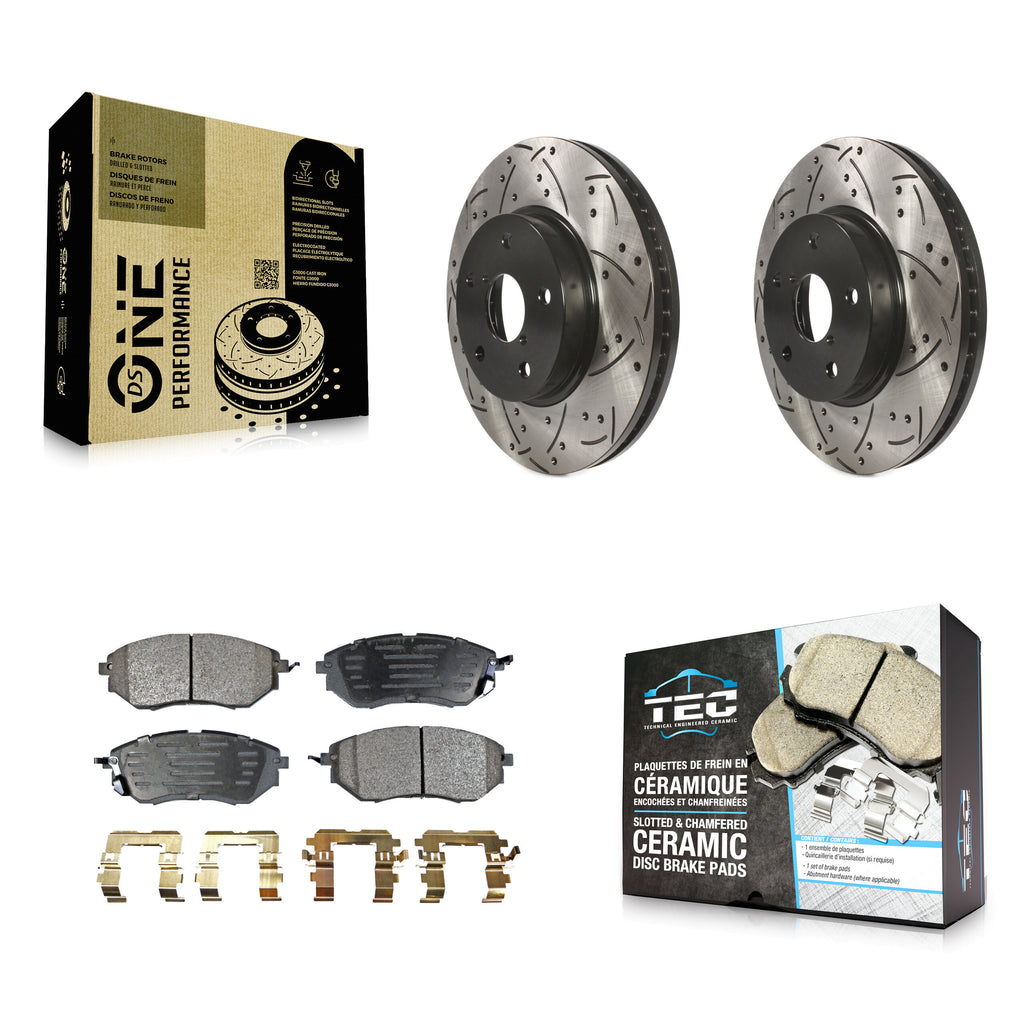 [Front] 2015 Subaru Legacy 2.5L Performance Drilled & Slotted Brake Rotor & Ceramic Pads Kit For Max Braking