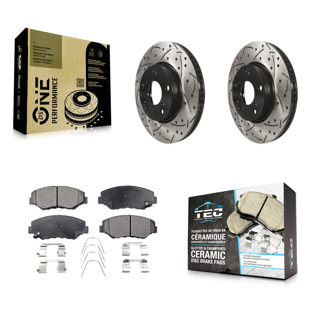 Front Coated Drilled Slotted Disc Brake Rotors & Ceramic Pad Kit For Honda Civic