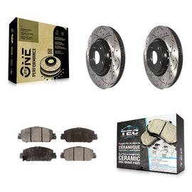 Front Coated Drilled Slotted Disc Brake Rotor & Ceramic Pad Kit For Honda Accord