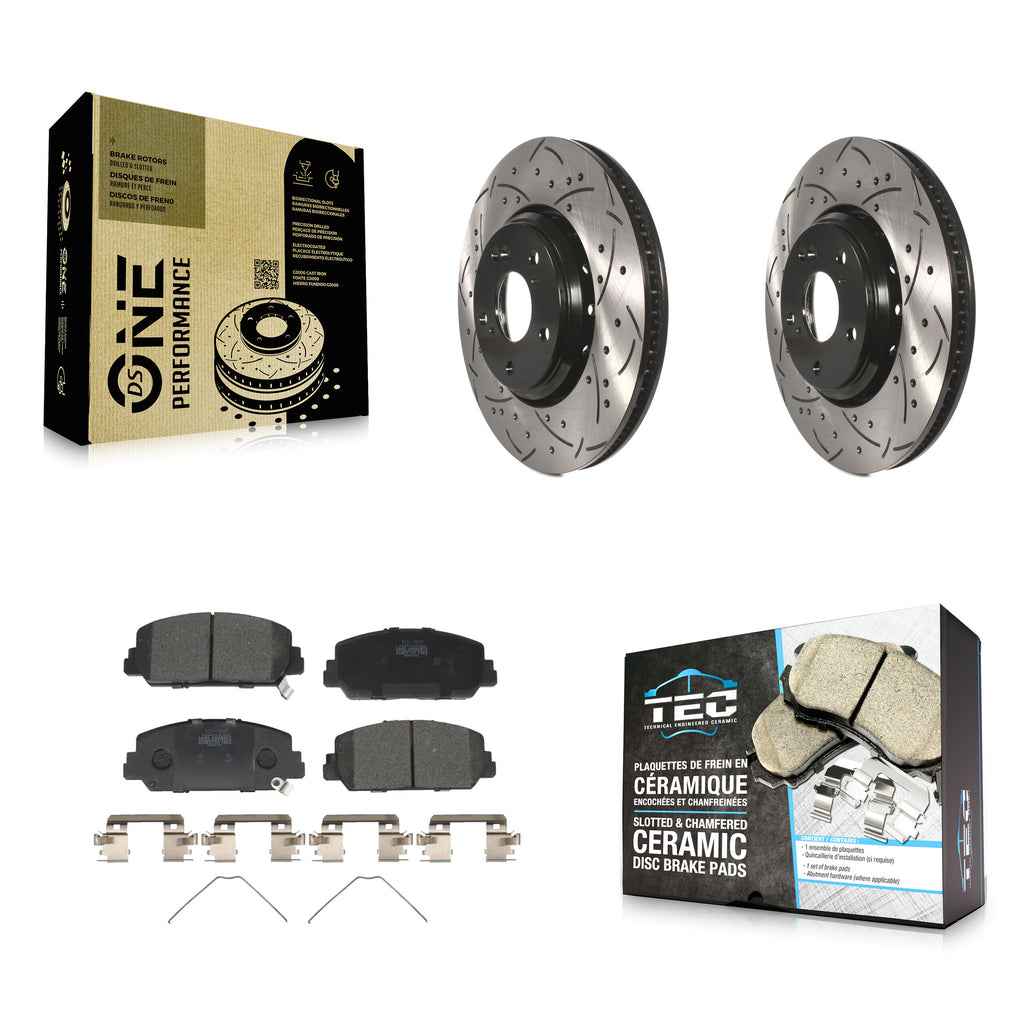 Front Drilled Slot Brake Rotors Ceramic Pad Kit For Honda Civic Accord Acura ILX