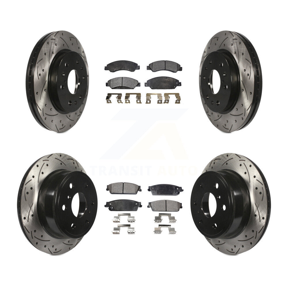 Front Rear Drilled Slot Brake Rotor Ceramic Pad Kit For Chevrolet Tahoe GMC 1500