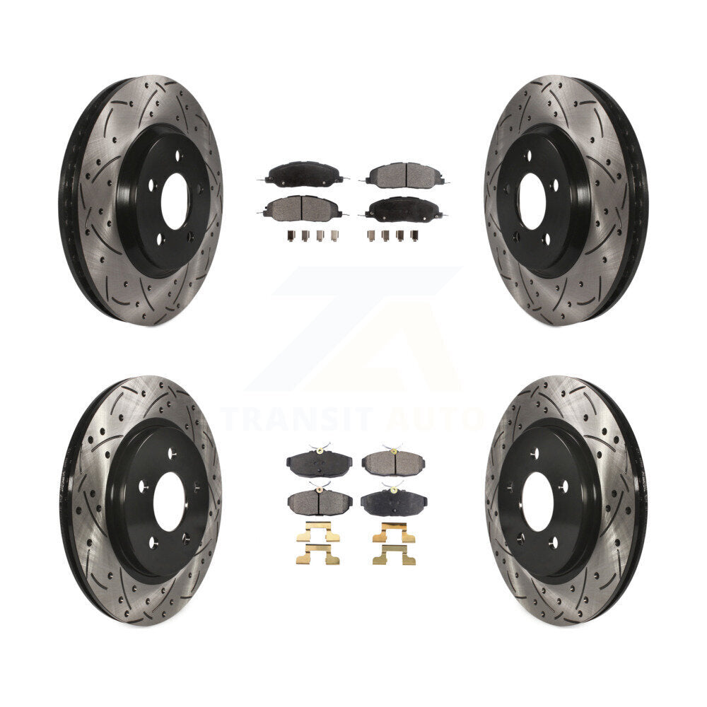 Front Rear Coated Drilled Slot Disc Brake Rotor Ceramic Pad Kit For Ford Mustang