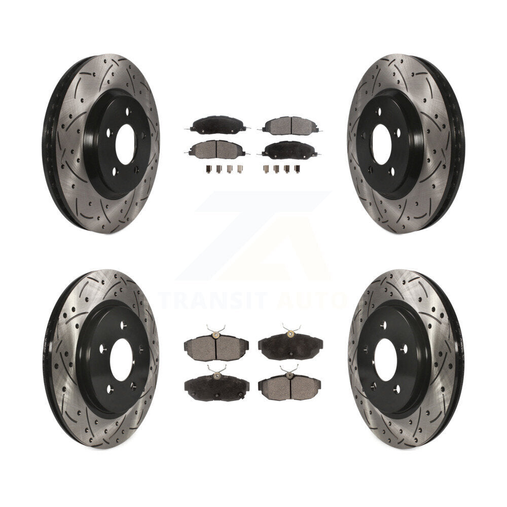 Front Rear Coated Drilled Slot Disc Brake Rotor Ceramic Pad Kit For Ford Mustang