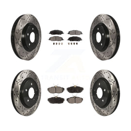Front Rear Coated Drilled Slot Disc Brake Rotor Ceramic Pad Kit For Ford Mustang