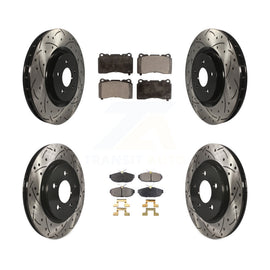 Front Rear Coated Drilled Slot Disc Brake Rotor Ceramic Pad Kit For Ford Mustang