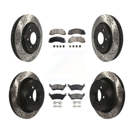 Front Rear Coated Drilled Slot Disc Brake Rotor & Ceramic Pad Kit For Ford F-150