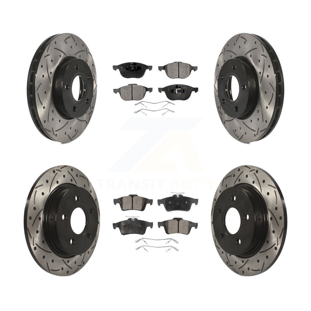 Front Rear Coated Drilled Slot Disc Brake Rotor & Ceramic Pad Kit For Ford Focus