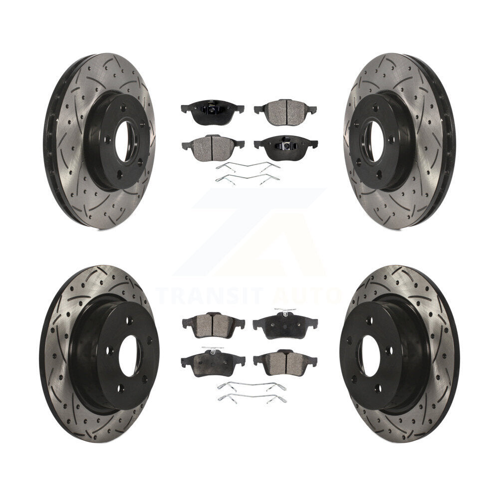 Front Rear Coated Drilled Slot Disc Brake Rotor & Ceramic Pad Kit For Ford C-Max