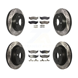 Front Rear Coated Drill Slot Disc Brake Rotor Ceramic Pad Kit For Dodge Ram 1500