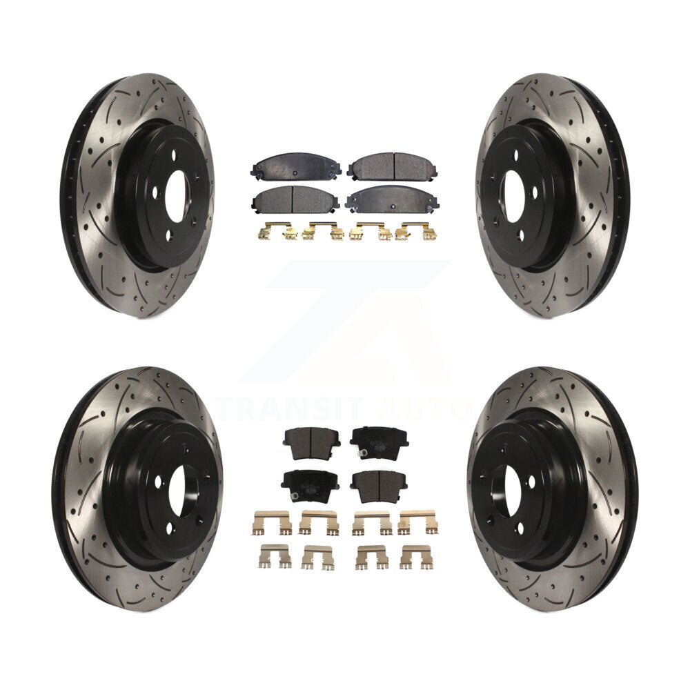 Front Rear Coated Drill Slot Disc Brake Rotors Ceramic Pad Kit For Dodge Charger