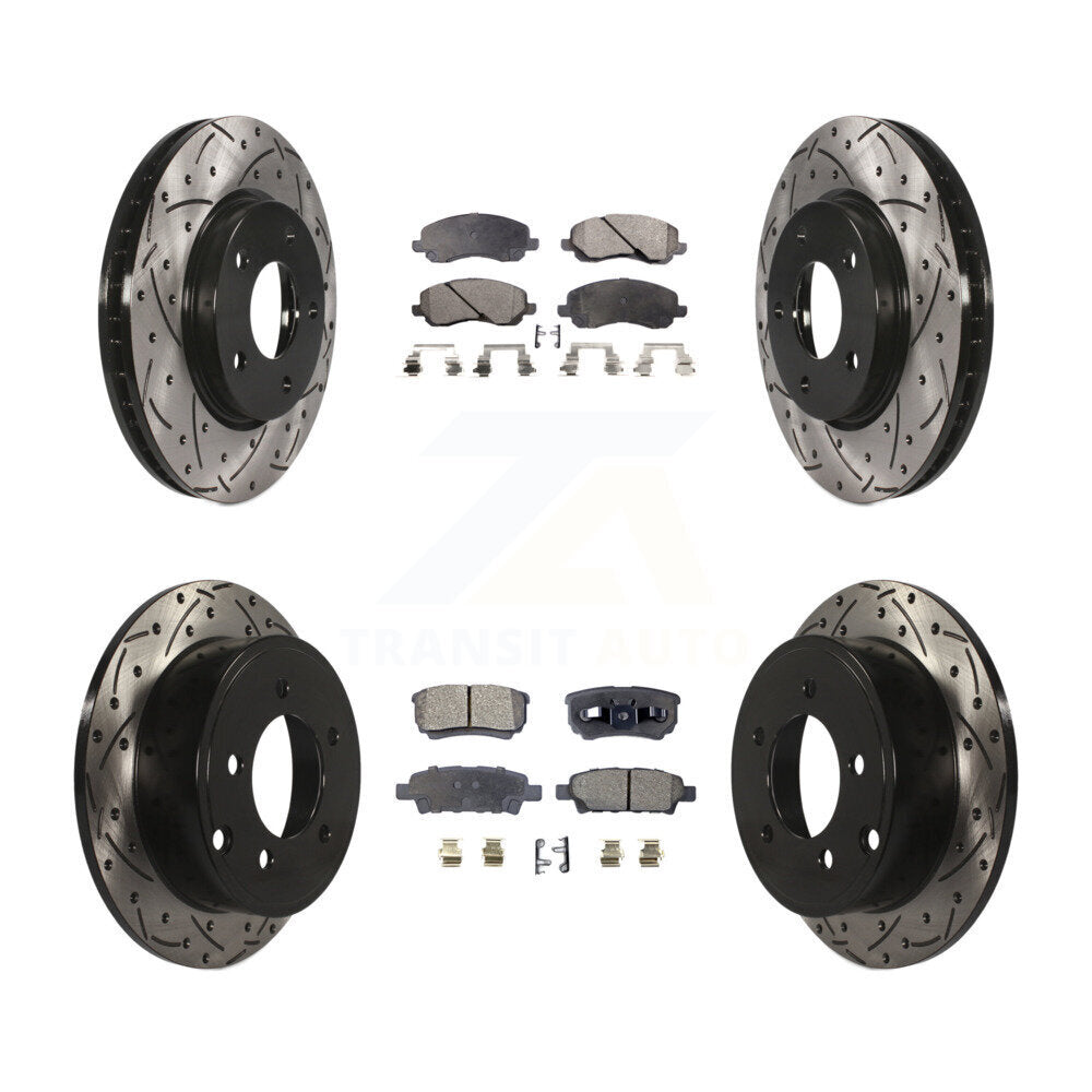 Front Rear Drilled Slot Disc Brake Rotor & Ceramic Pad Kit For Mitsubishi Lancer