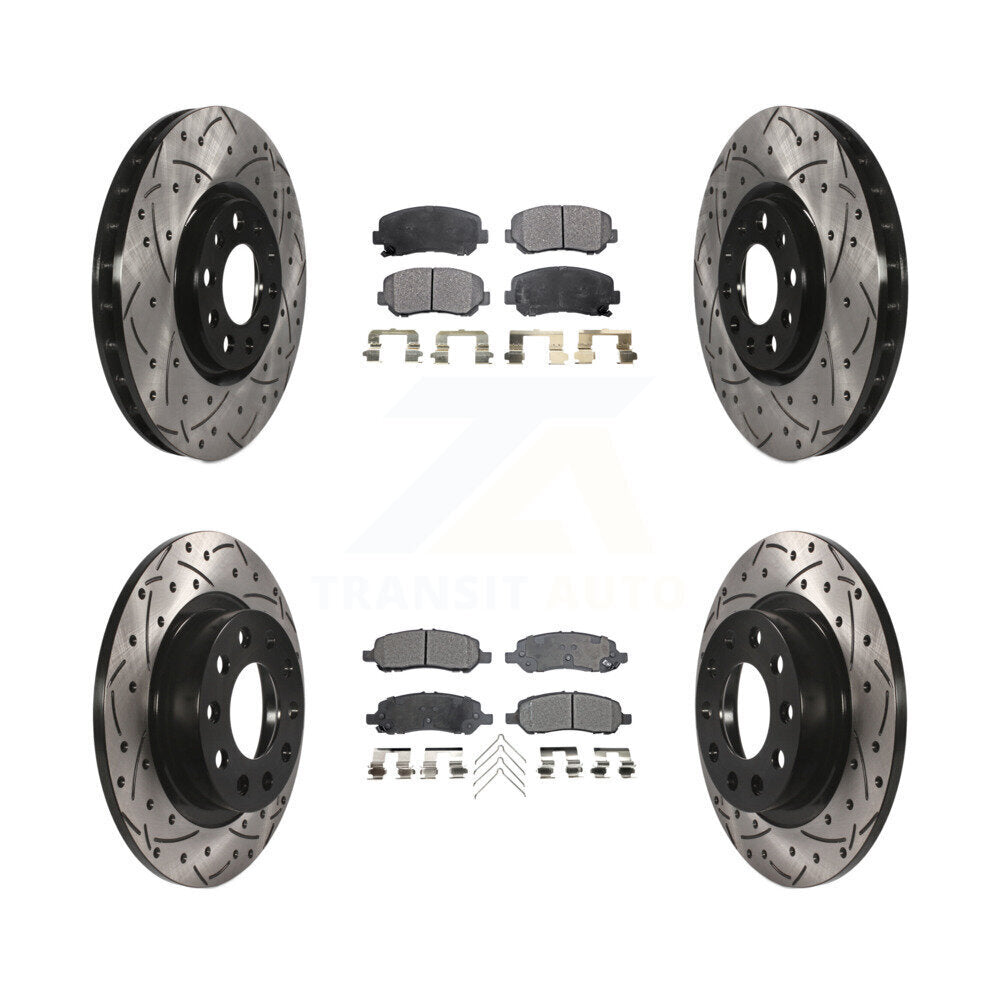 [Front+Rear] 2013-2016 Dodge Dart Performance Drilled & Slotted Brake Rotor & Ceramic Pads Kit For Max Braking