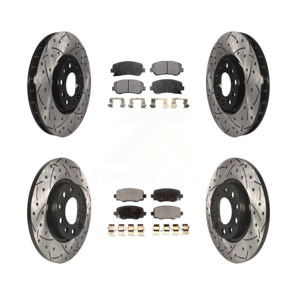 Front Rear Coated Drilled Slot Disc Brake Rotor Ceramic Pad Kit For Chrysler 200