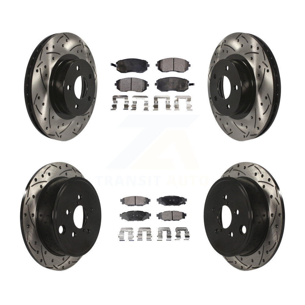 Front Rear Coated Drill Slot Disc Brake Rotor Ceramic Pad Kit For Subaru Impreza