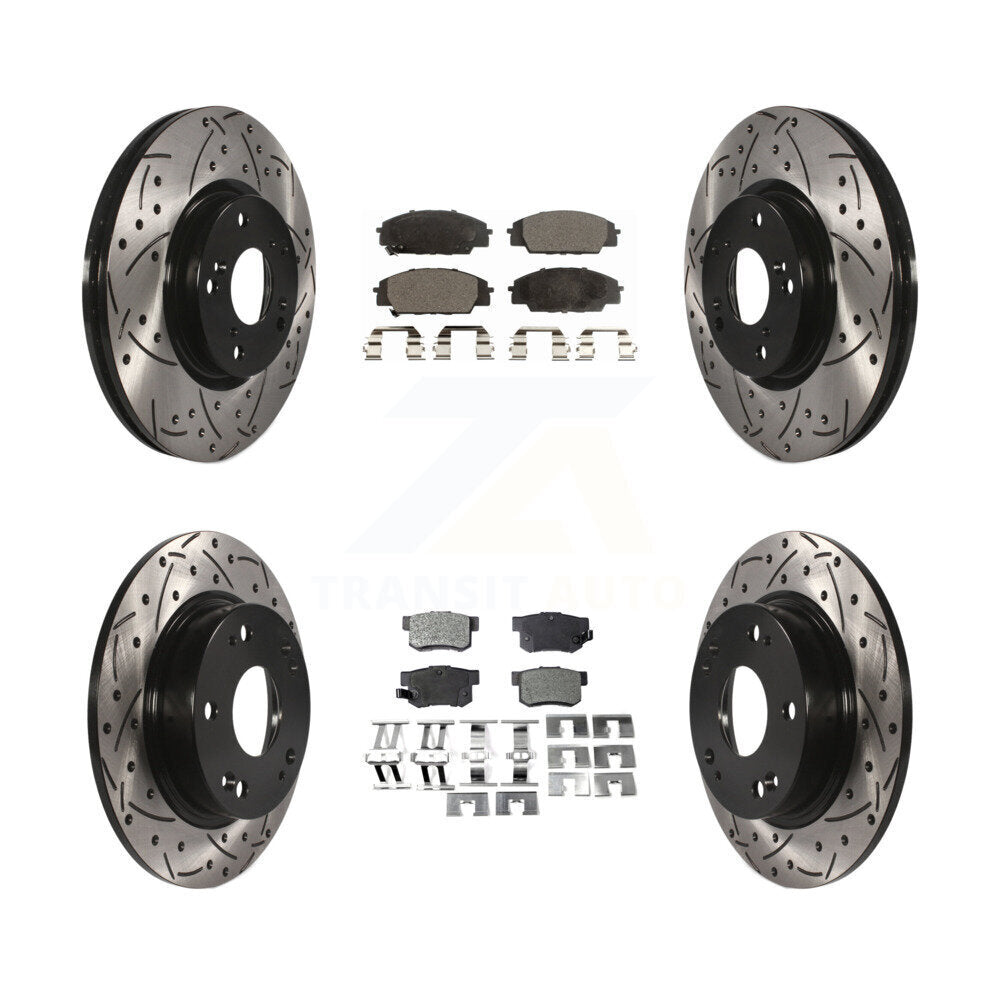 Front Rear Drill Slot Disc Brake Rotor Ceramic Pad Kit For Honda Civic Acura CSX