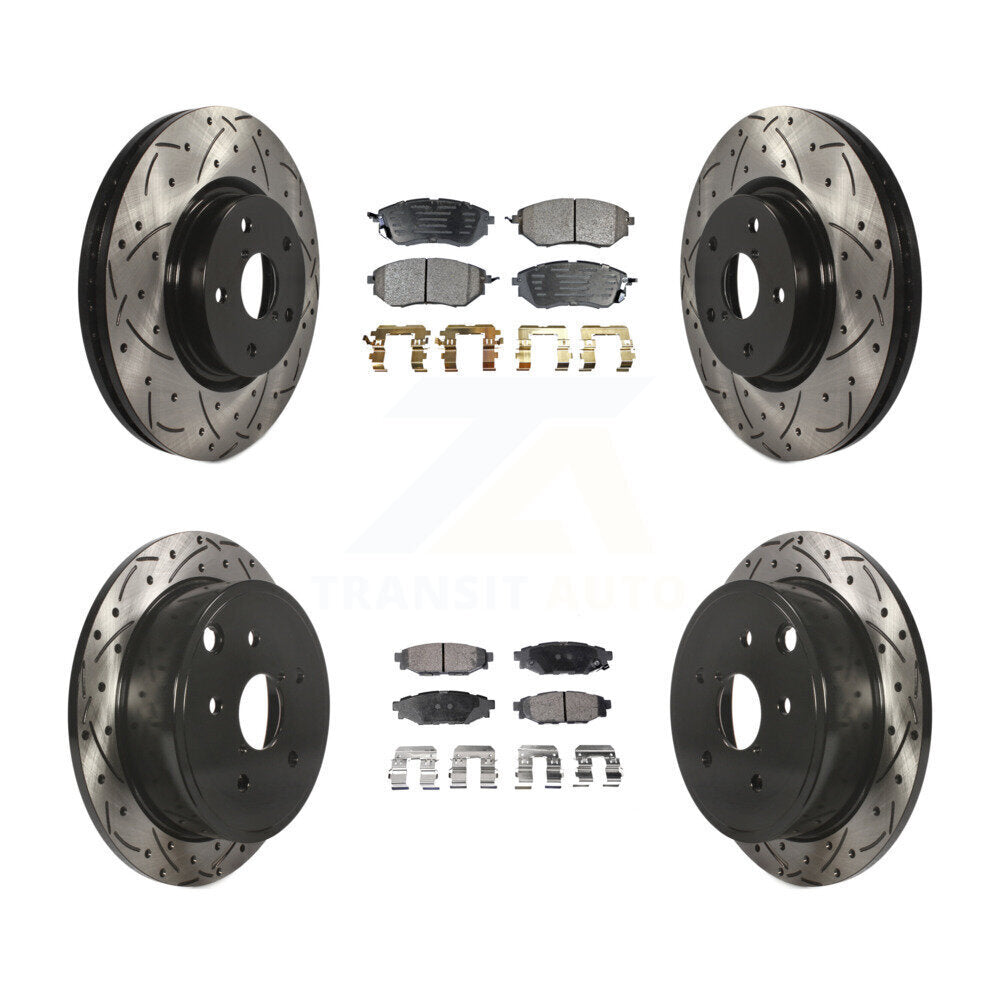 Front Rear Coated Drilled Slot Disc Brake Rotor & Ceramic Pad Kit For Subaru WRX