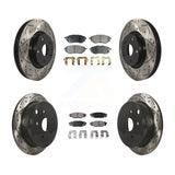 Front Rear Coated Drilled Slot Disc Brake Rotor & Ceramic Pad Kit For Subaru WRX