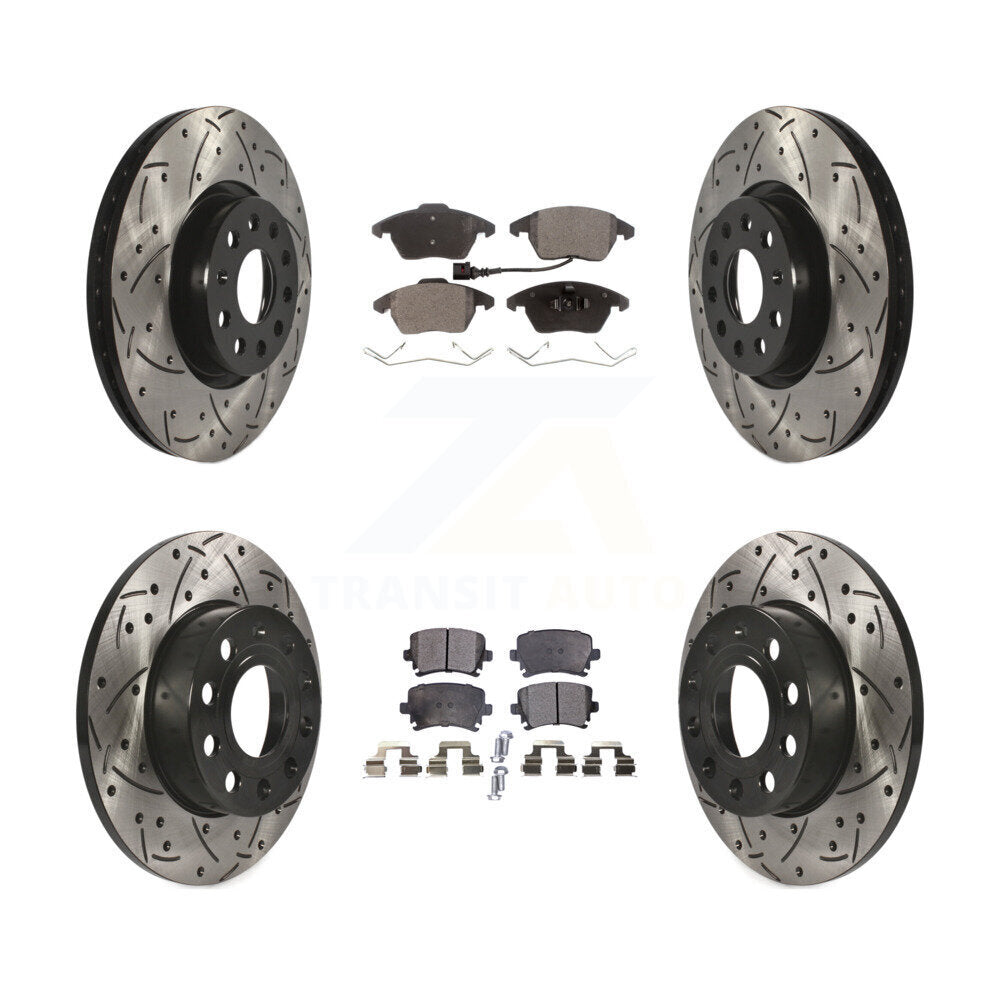 [Front+Rear] 2008 Audi A3 Quattro Performance Drilled & Slotted Brake Rotor & Ceramic Pads Kit For Max Braking