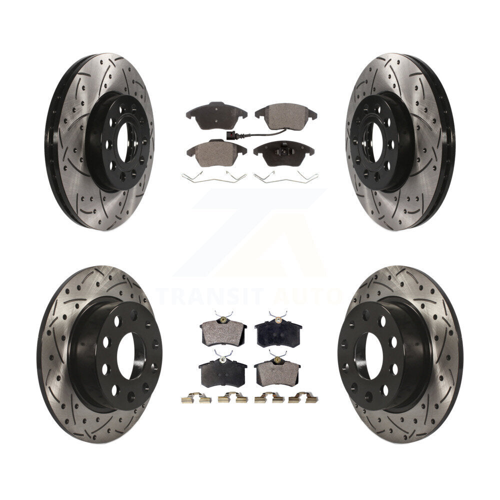 Front Rear Drilled Slot Brake Rotors Ceramic Pad Kit For Volkswagen Jetta Beetle
