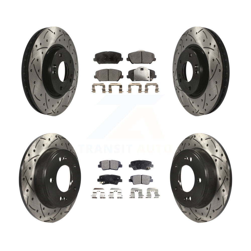 Front Rear Drill Slot Disc Brake Rotor Ceramic Pad Kit For Kia Forte Forte5 Koup